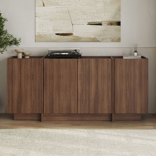 Komoda w dekorze orzecha z otworem na kable w ciemnym naturalnym kolorze 180x80x45 cm Dorma – Kalune Design-image-1