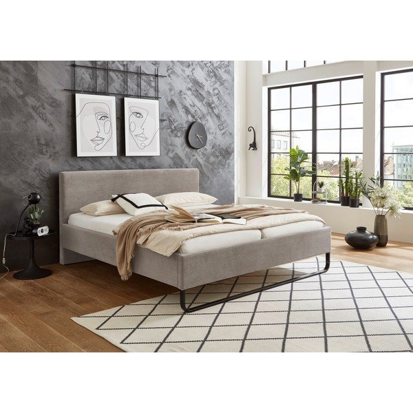 Szare/brązowe tapicerowane łóżko dwuosobowe bez stelaża 180x200 cm Swing – Meise Möbel-image-1