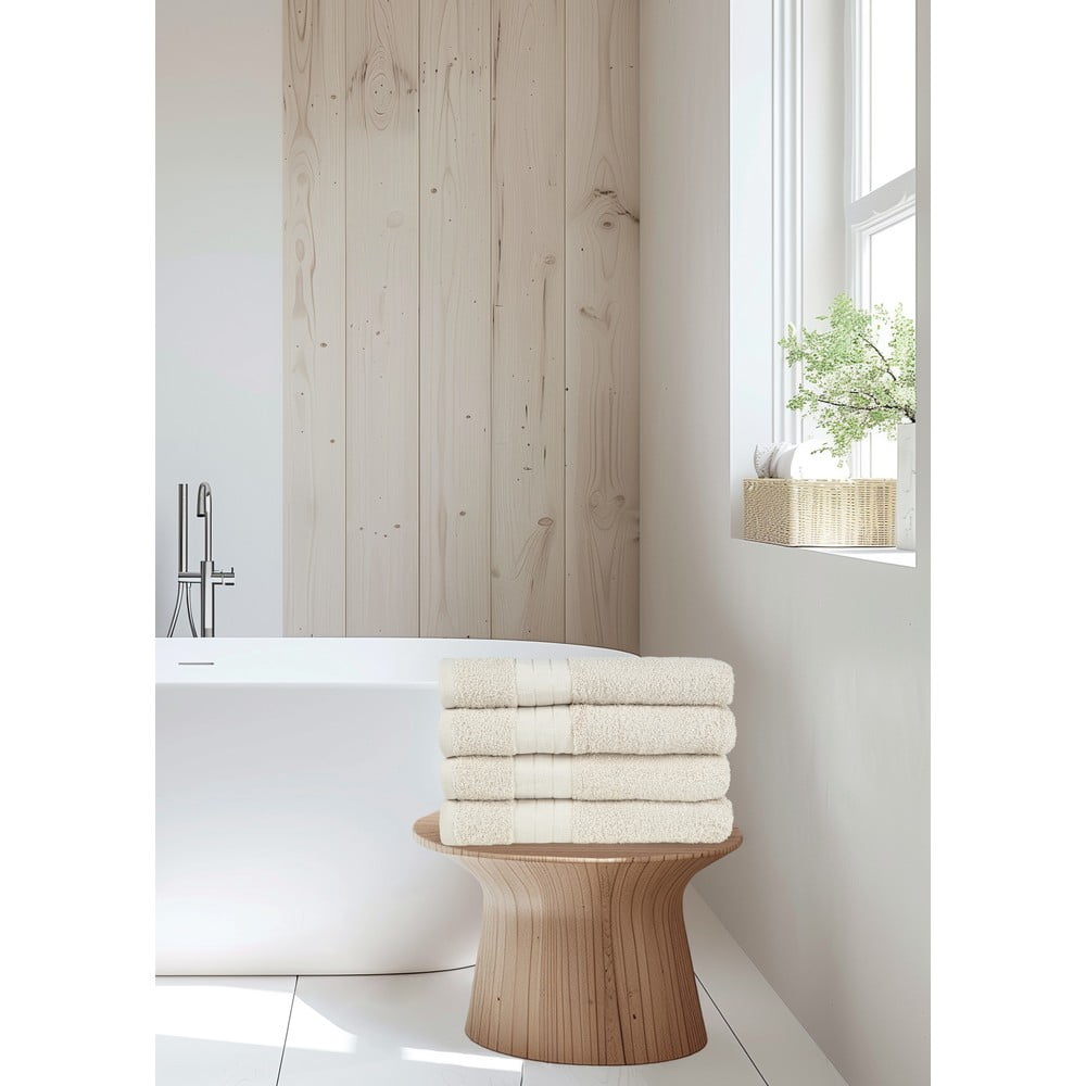 Beżowe bawełniane ręczniki frotte zestaw 4 szt. 50x100 cm – Good Morning (zdjęcie 5)