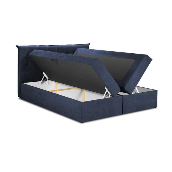 Ciemnoniebieske łóżko boxspring ze schowkiem 200x200 cm Echaveria – Mazzini Beds-image-3