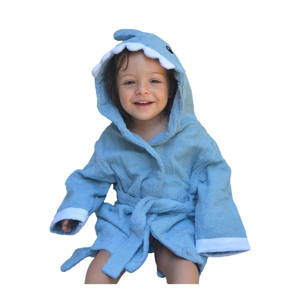 Niebieski bawełniany szlafrok dziecięcy rozmiar S Shark – Rocket Baby
