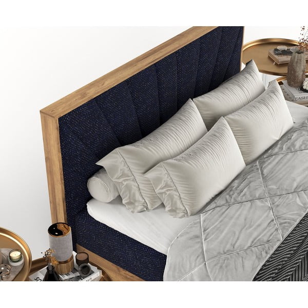 Ciemnoniebiesko-naturalne łóżko boxspring ze schowkiem 180x200 cm Asahi – Maison de Rêve-image-1