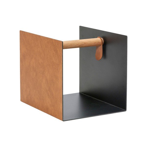 Czarno-naturalny metalowy/ze skóry ekologicznej pojemnik dekoracyjny 32x38x31 cm Bull – LIND DNA