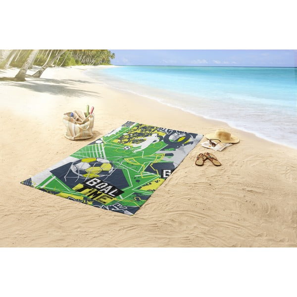 Zielony aksamitny ręcznik plażowy dla dzieci 75x150 cm Goaltime – Good Morning-image-1