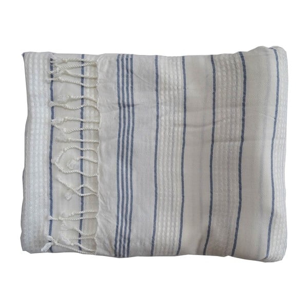Niebiesko-biały ręcznik kąpielowy tkany ręcznie z wysokiej jakości bawełny Homemania Bodrum Hammam, 100 x 180 cm