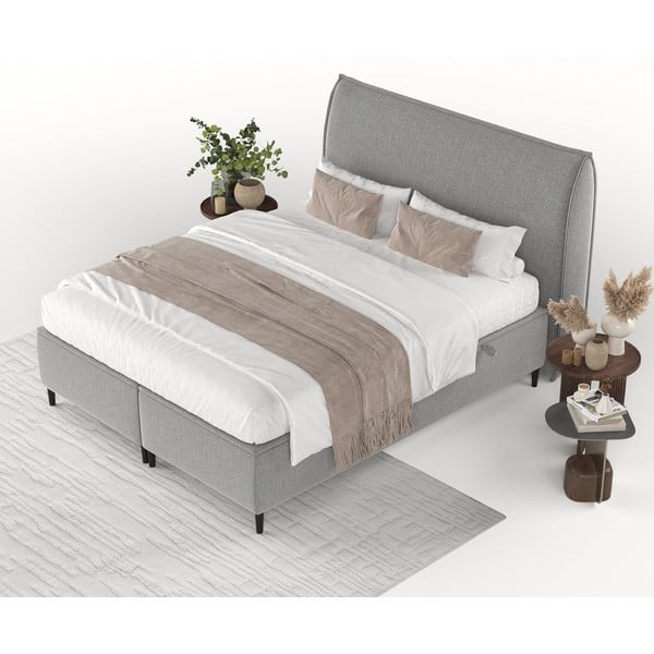 Jasnoszare tapicerowane łóżko dwuosobowe ze schowkiem 160x200 cm Draco – Maison de Rêve-image-4