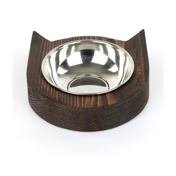 Metalowa miska dla zwierząt z drewnianą podstawką Kate Louise Cat