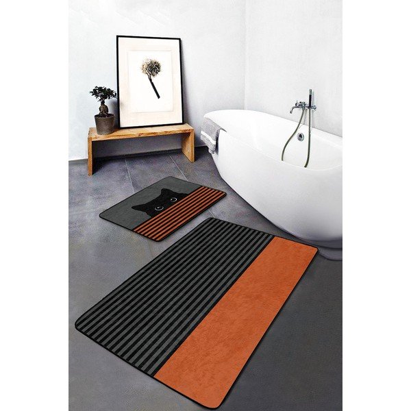 Czarno-pomarańczowe dywaniki łazienkowe zestaw 2 szt. 60x100 cm – Mila Home-image-3