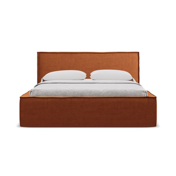 Tapicerowane łóżko dwuosobowe w kolorze terakoty ze schowkiem i stelażem 160x200 cm Anani – Makamii-image-3