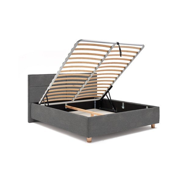 Jasnoszare dwuosobowe łóżko ze stelażem i schowkiem DlaSpania Grace, 160x200 cm-image-4