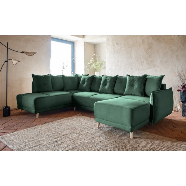 Zielony sztruksowy rozkładany narożnik (lewostronny/w kształcie litery U) Lazy Lukka – Miuform-image-3