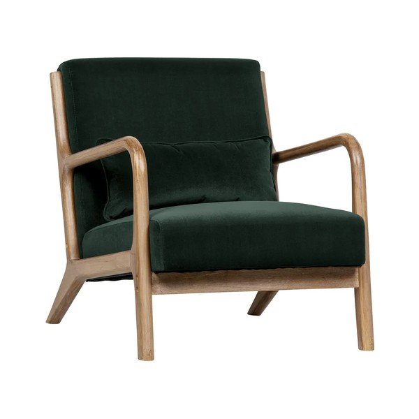 Ciemnozielony aksamitny fotel WOOOD Mark