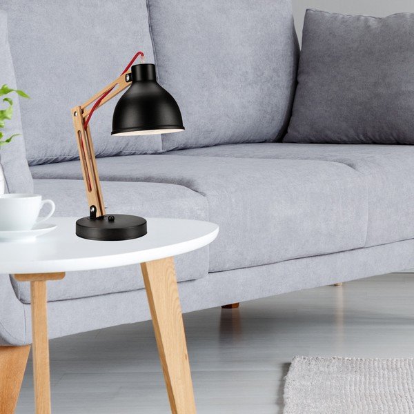 Czarno-brązowa lampa stołowa z metalowym kloszem (wysokość 44 cm) Marcello – LAMKUR-image-1