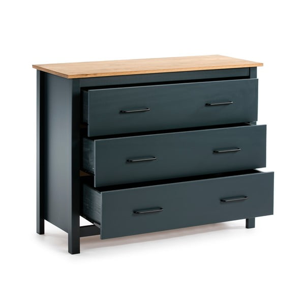 Ciemnoniebieska niska komoda z litego drewna sosnowego 100x80 cm Miranda – Marckeric-image-3