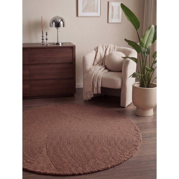 Wełniany okrągły dywan tkany ręcznie w kolorze terakoty ø 120 cm Calmio – Hanse Home-image-1