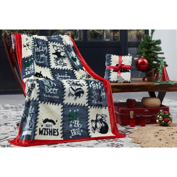 Niebieski koc ze świątecznym motywem z mikropluszu 100x170 cm – Mila Home