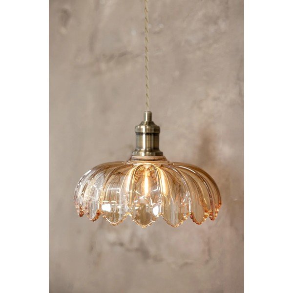 Lampa wisząca w kolorze mosiądzu z z bursztynowym szklanym kloszem ø 25,5 cm Kurage – Markslöjd-image-2