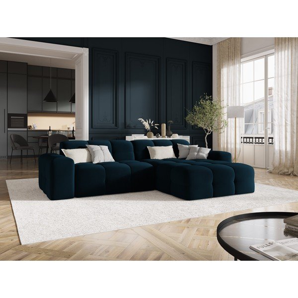 Ciemnoniebieski aksamitny narożnik (prawostronny) Kendal – Micadoni Home-image-1