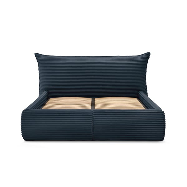 Ciemnoniebieskie tapicerowane łóżko dwuosobowe ze schowkiem i stelażem 180x200 cm Jade – Bobochic Paris-image-1