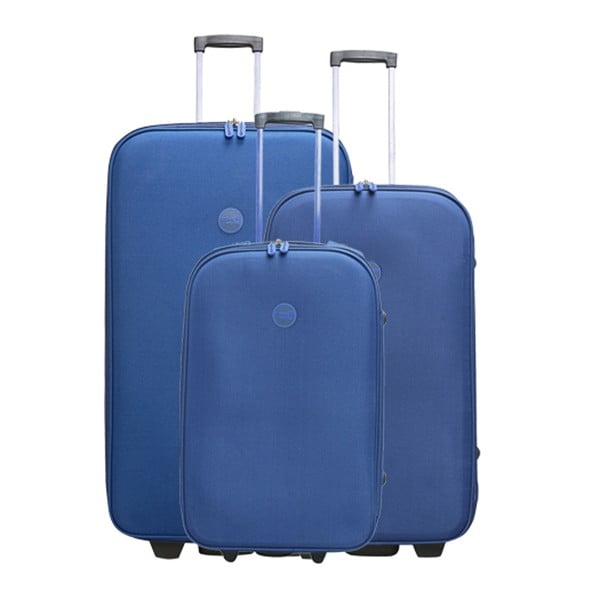 Zestaw 3 niebieskich walizek na kółkach Travel World Let´s Go