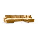 Musztardowożółta aksamitna rozkładana sofa w kształcie litery "U" Miuform Lofty Lilly, prawostronna