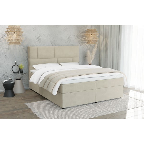 Beżowe łóżko boxspring ze schowkiem 180x200 cm Lola – Ropez-image-2