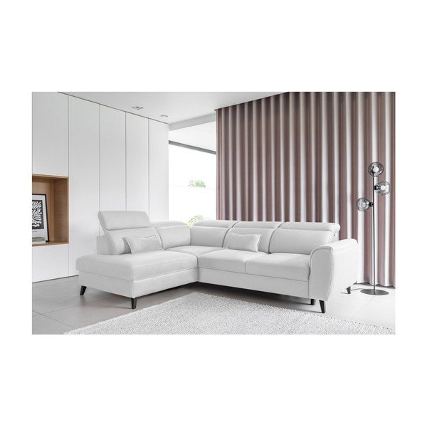 Biały aksamitny rozkładany/ze schowkiem narożnik (lewostronny/w kształcie litery L) Noble – ELTAP-image-1