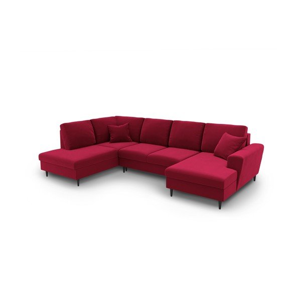 Czerwony aksamitny rozkładany narożnik ze schowkiem (lewostronny/w kształcie litery U) Kyoto – Cosmopolitan Design-image-1