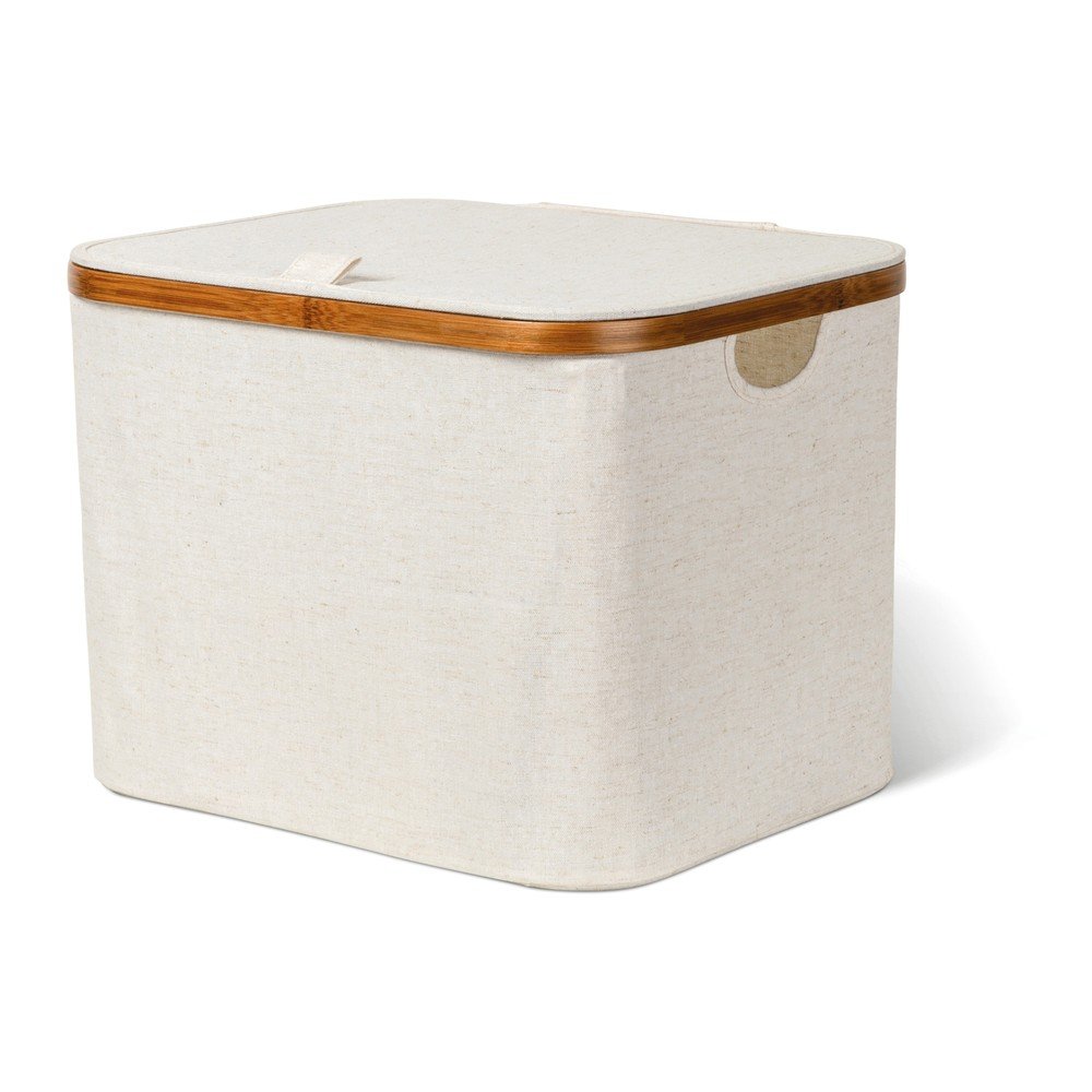 Kremowy tekstylny pojemnik z pokrywką 40,5x33x30 cm Bamboo/Linen – Bigso