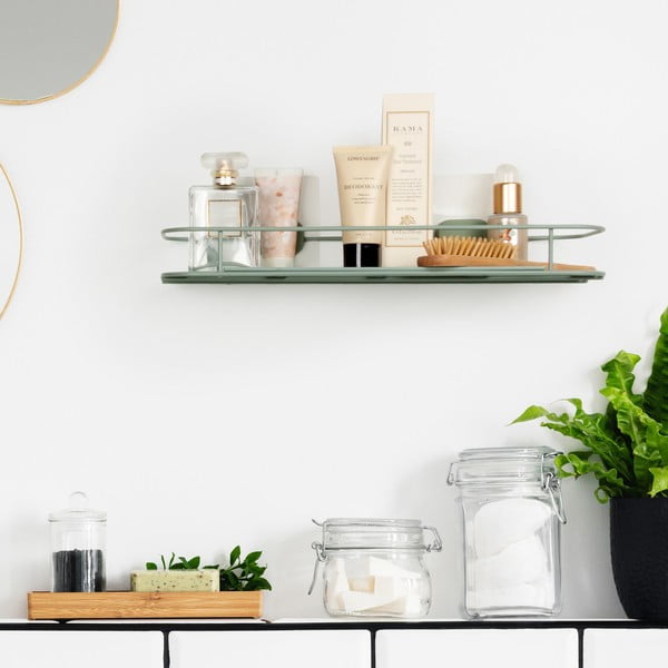 Miętowa samoprzylepna metalowa półka łazienkowa Grena – Compactor-image-1