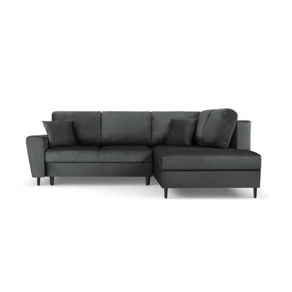 Ciemnoszary aksamitny rozkładany narożnik ze schowkiem (prawostronny/w kształcie litery L) Kyoto – Cosmopolitan Design