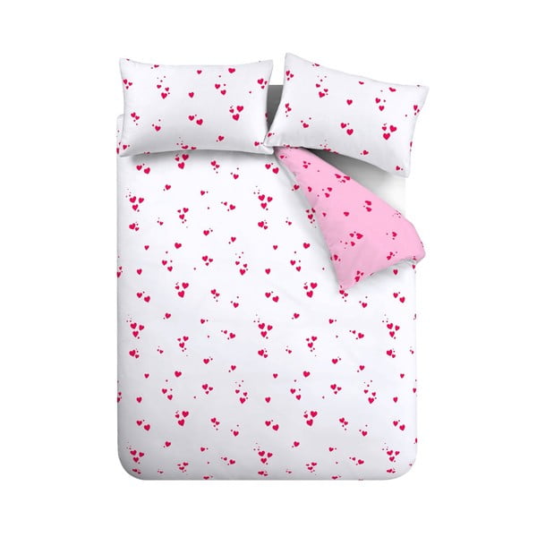 Biało-różowa pościel jednoosobowa z kory 135x200 cm Seersucker Heart – Catherine Lansfield
