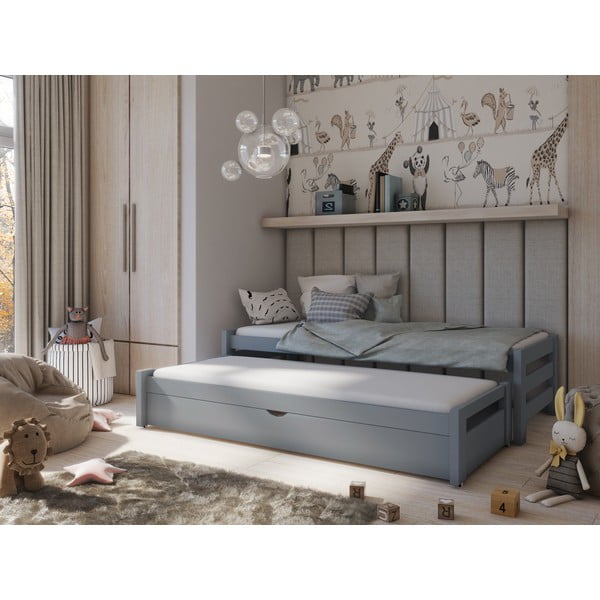 Szare łóżko dziecięce z drewna sosnowego z wysuwanym łóżkiem ze schowkiem 80x200 cm Anis – Lano Meble-image-1