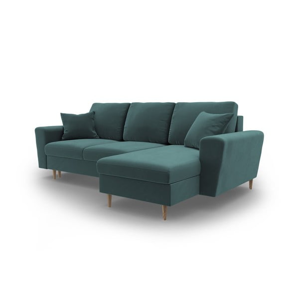 Morski aksamitny rozkładany narożnik ze schowkiem Kyoto – Cosmopolitan Design-image-4