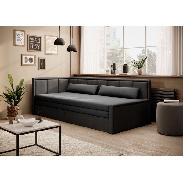 Ciemnoszara rozkładana/ze schowkiem sofa z tkaniny szenilowej 214 cm Fulgeo – ELTAP-image-1