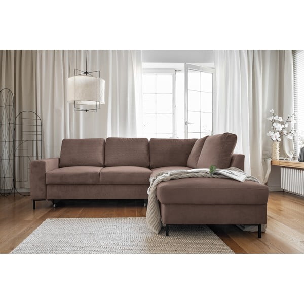 Brązowy sztruksowy rozkładany narożnik (prawostronny) Lofty Lilly – Miuform-image-4