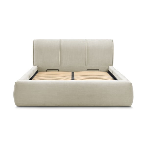 Beżowe tapicerowane łóżko dwuosobowe ze schowkiem i stelażem 160x200 cm Vernon – Bobochic Paris-image-3