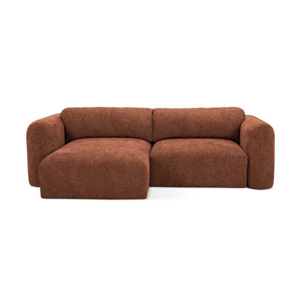 Narożnik rozkładany z tkaniny szenilowej ze schowkiem (lewostronny/z szezlongiem) w kolorze terakoty Mele – Makamii