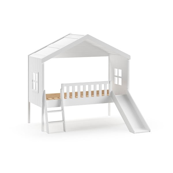Białe podwyższone łóżko dziecięce w kształcie domku z litego drewna sosnowego 90x200 cm – Vipack