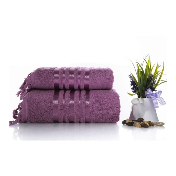 Komplet 2 fioletowych ręczników z bawełny Ladik Eleanor