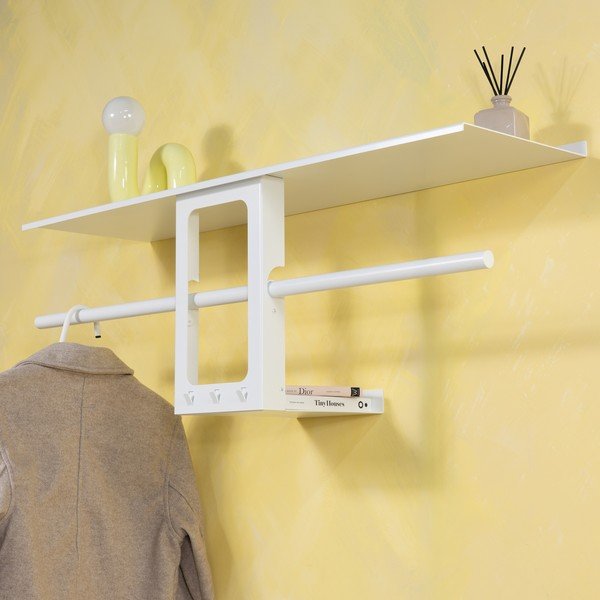 Biały stalowy wieszak ścienny z półką 100 cm Luno Small – Spinder Design-image-1