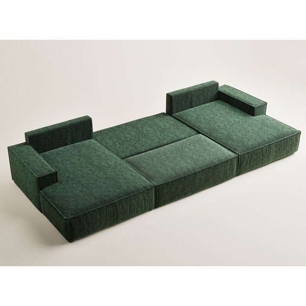 Ciemnozielony rozkładany/ze schowkiem narożnik z tkaniny szenilowej (w kształcie litery U) Kyoto – Maison de Rêve-image-3