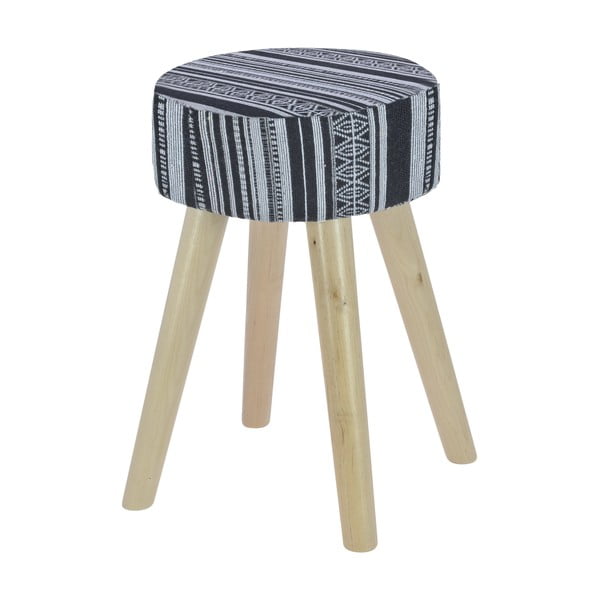 Drewniany stołek z materiałowym obiciem Ethno Black & White