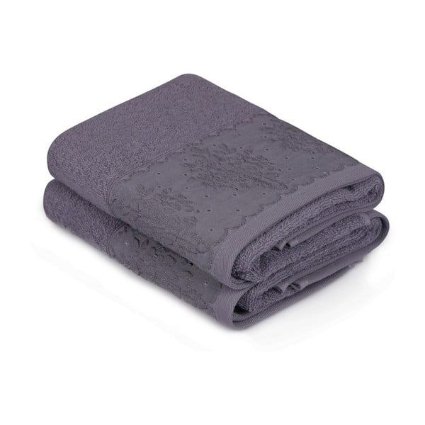 Zestaw dwóch ciemnofioletowych ręczników Victorian, 90x50 cm