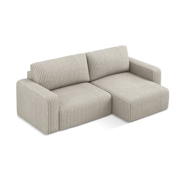 Beżowy sztruksowy rozkładany/ze schowkiem narożnik (prawostronny/z szezlongiem) Kona – Makamii-image-3