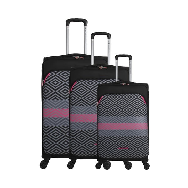 Zestaw 3 czarnych walizek z 4 kółkami Lulucastagnette Peruana