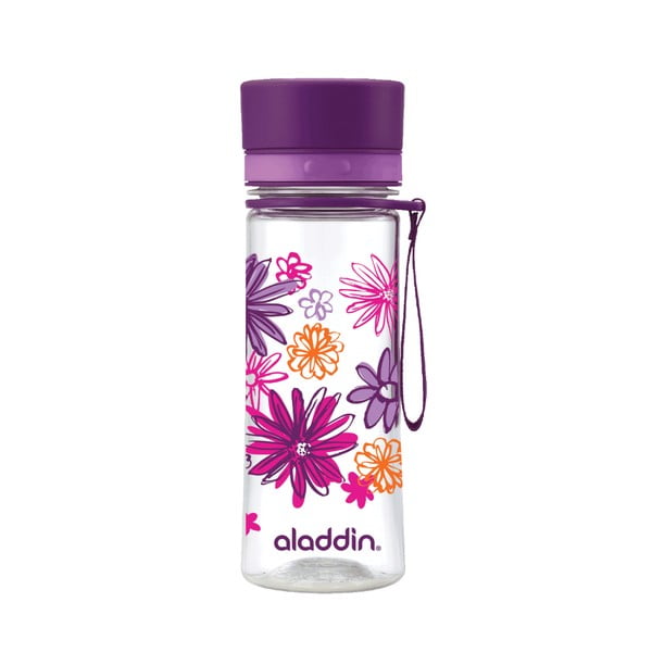 Butelka na wodę z fioletowym wieczkiem i nadrukiem Aladdin Aveo Bloom, 350 ml
