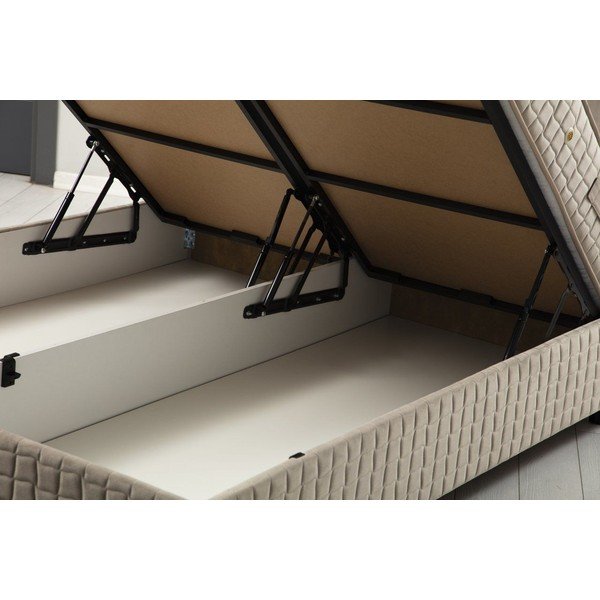 Beżowe tapicerowane łóżko dwuosobowe ze schowkiem i stelażem 140x200 cm Safir – Kalune Design-image-1