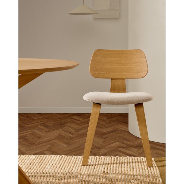 Beżowo-naturalne krzesło w dekorze dębu Gena – Kave Home-image-3