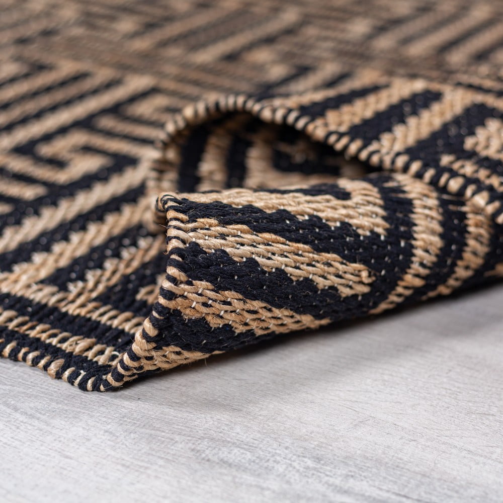 Czarno-naturalny dywan z mieszanki juty tkany ręcznie 120x170 cm Meander Jute – Flair Rugs (zdjęcie 4)